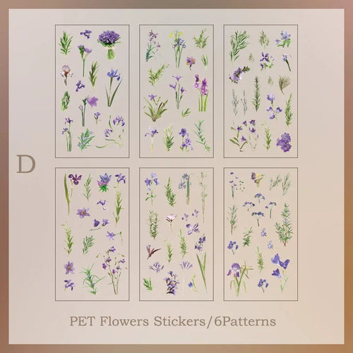 6pcs/pack Transparent  Flowers Plants PET Decorative Stickers Diary