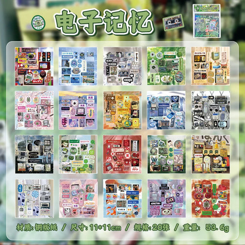20 Sheets PET Die cut Stickers book Retro Cartoon Decorative handmade