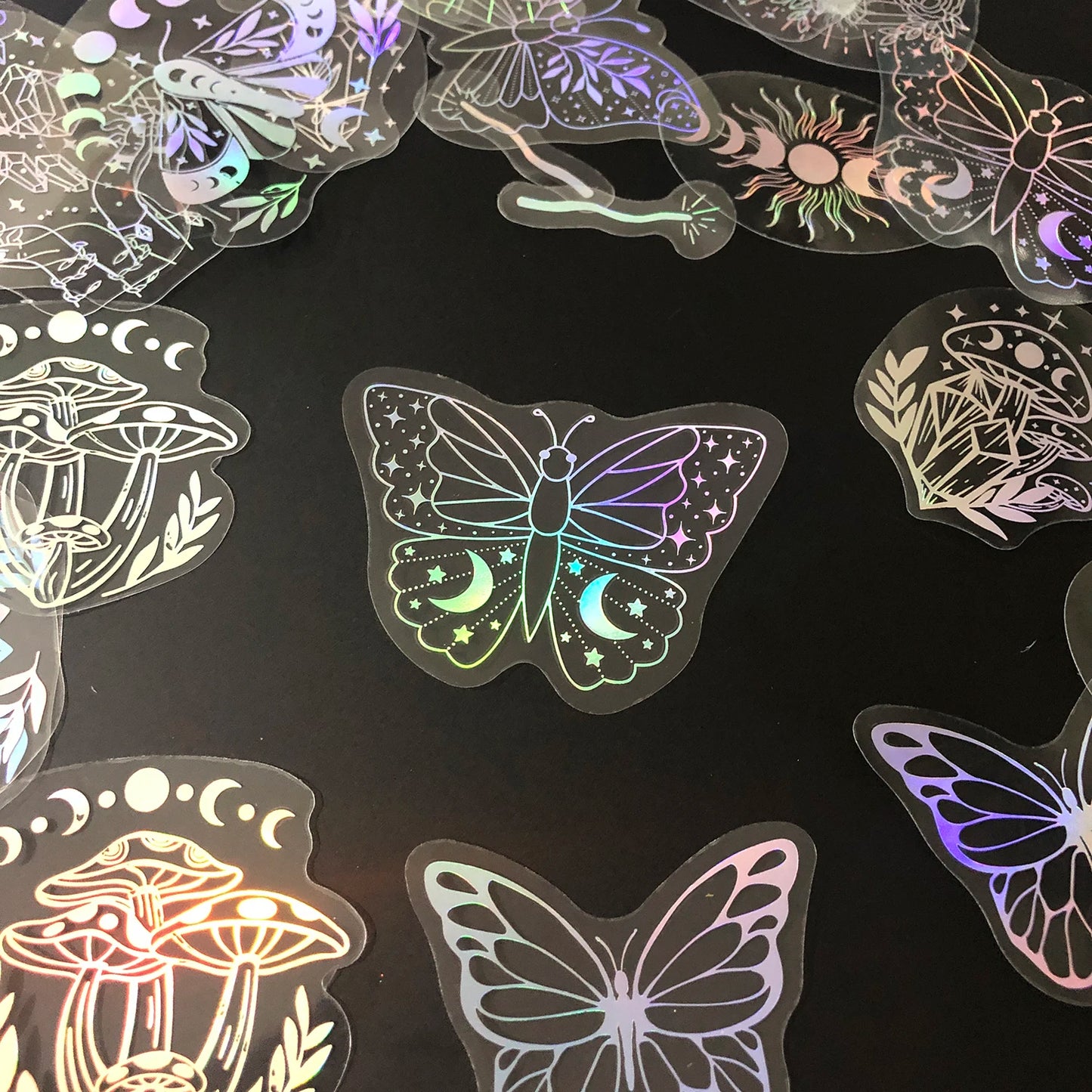 40pcs Holographic Glitter Stickers PET Transparent Shiny Waterproof
