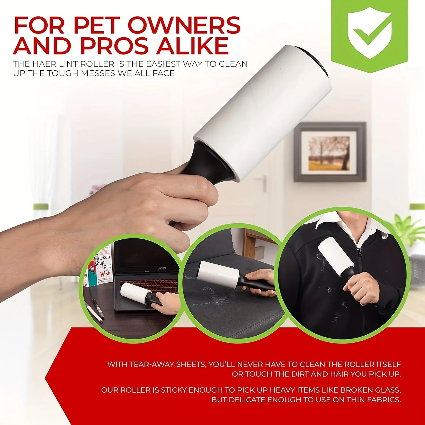 Extra-Sticky Lint Roller for Pet Hair Removal 60 Sheets/Roll,Ideal for
