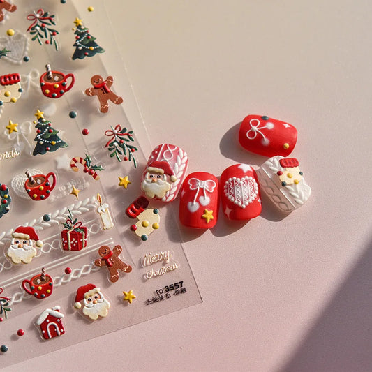 5D embossed nail art sticker high quality Christmas series nail