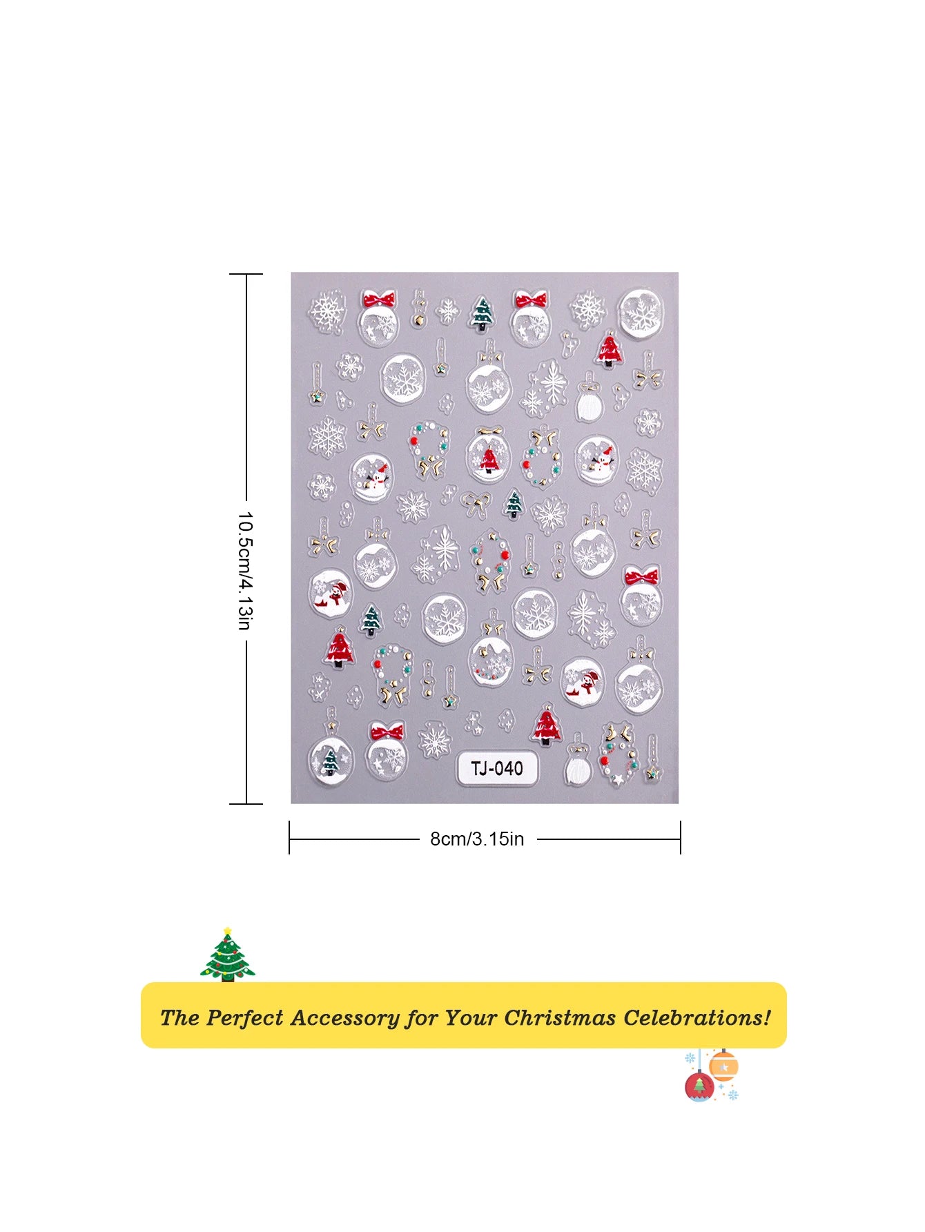 1/2pcs Winter Christmas Ball Snowflake Nail Stickers 5D Relief White