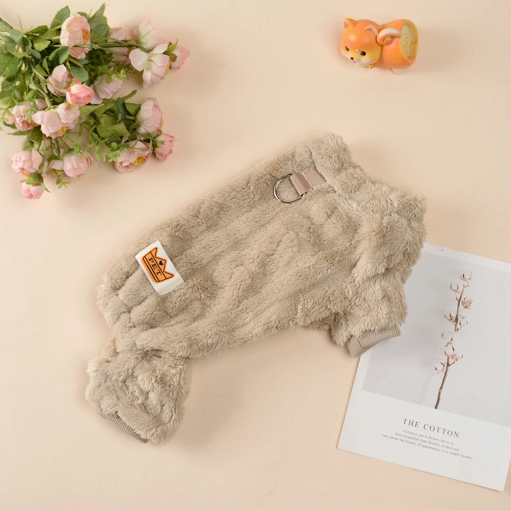 Soft Dog Clothes For Winter Warm Puppy Jumpsuit With D-ring Flannel