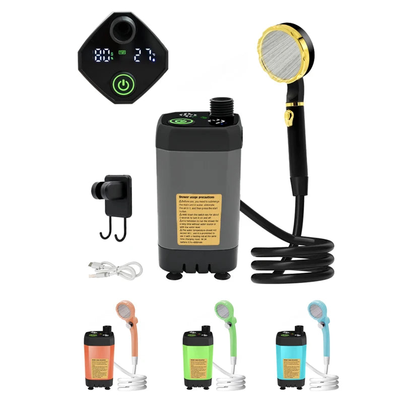 6000mAh Portable Camping Shower Pump Outdoor Shower Kit w/Full Screen