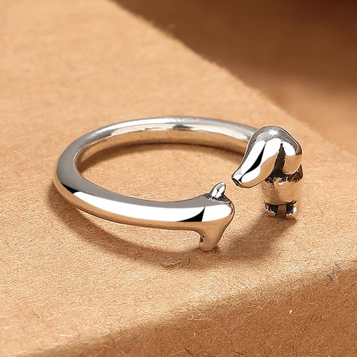 Cute Dachshund Dog Thai Silver Adjustable Rings Original Open Sausage