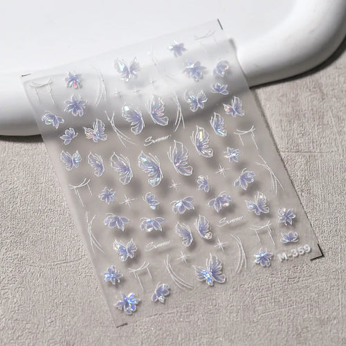 1Pcs 5D Embossed Aurora Butterfly Nail Art Stickers Self Adhesive
