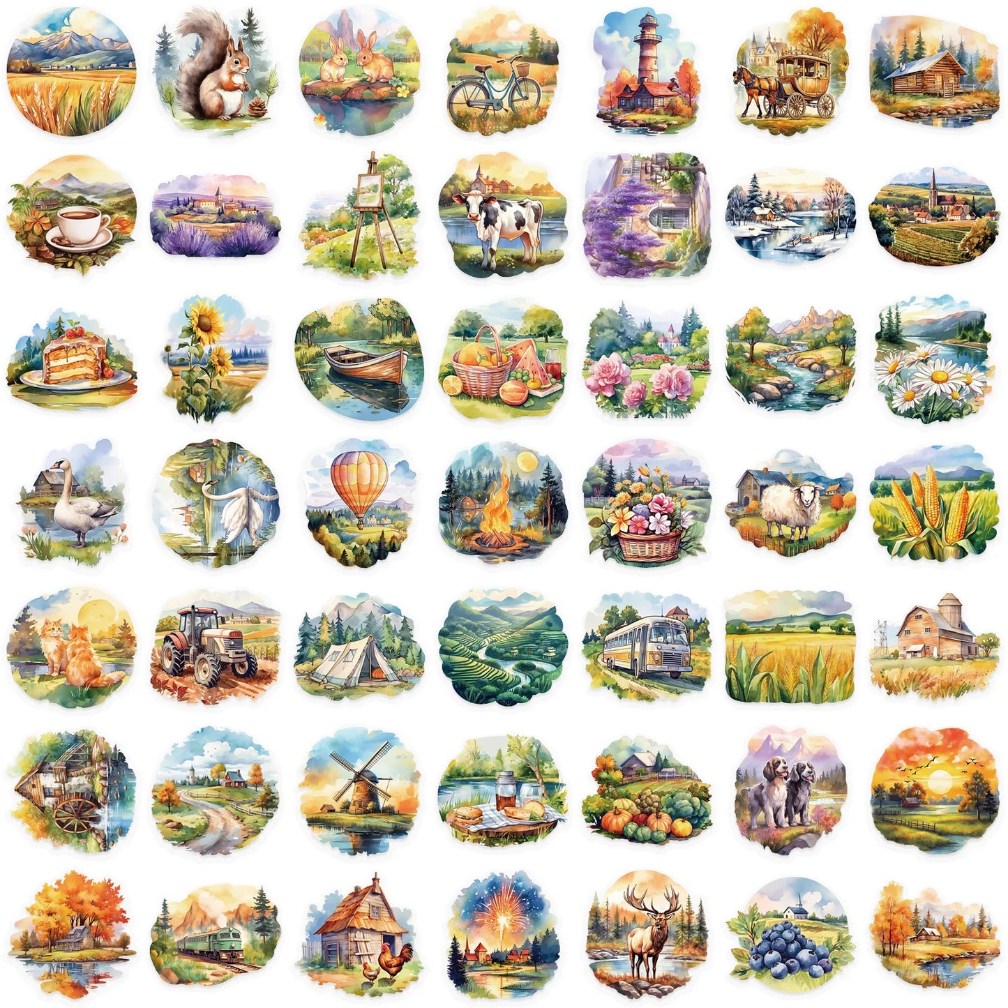 50PCS Rural Scenery Sticker Decoration Scrapbooking PET Sticker