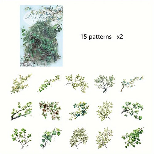 30 Pcs/Pack Vintage plant flowers PET waterproof sticker for DIY