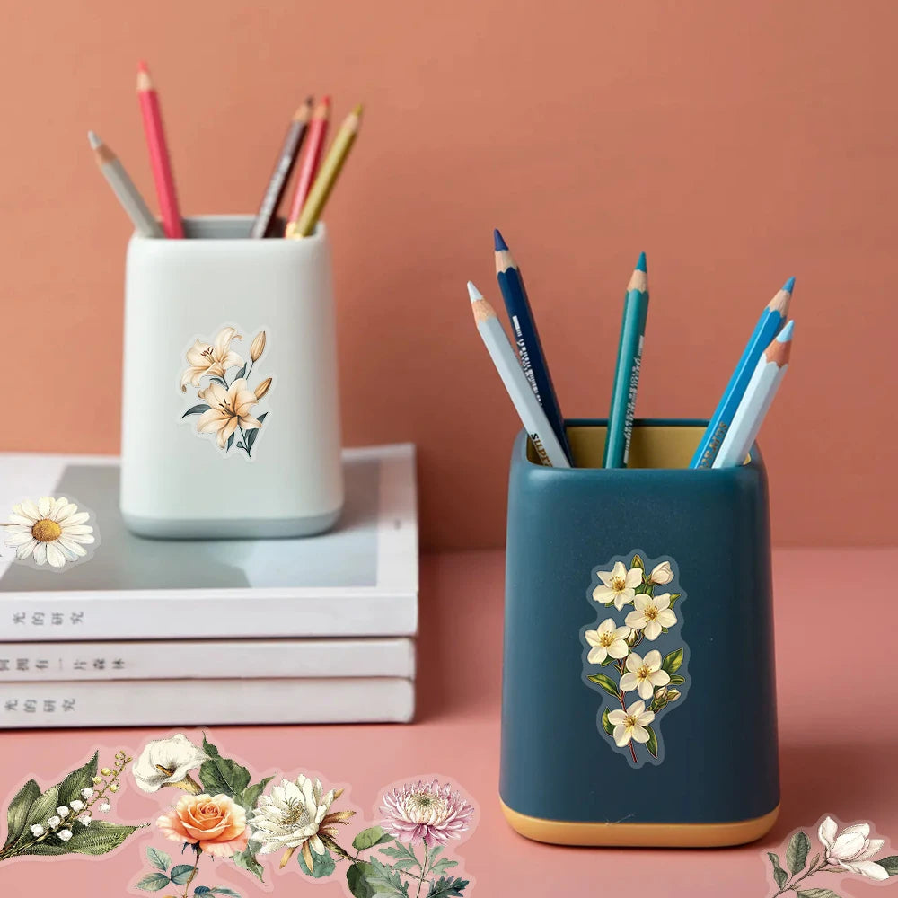 50PCS Retro Flower PET Stickers Beautiful Classical Colorful Art