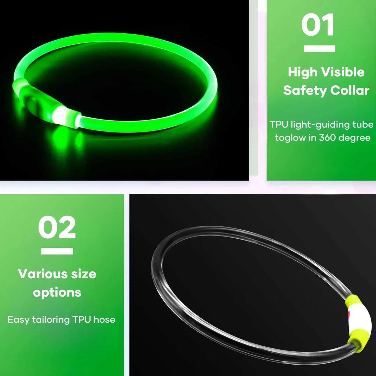 LED Light Dog Collar USB Charging Luminous Anti-Lost Necklace for