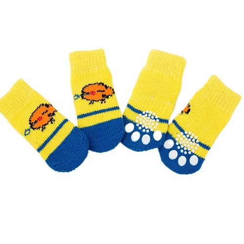 4Pcs Pet Cat Dog Floor Anti-slip Socks Autumn Winter Warm Soft Wool