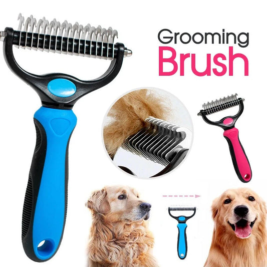Pet Deshedding Brush Two Sided Pet Grooming Comb Stainless Steel