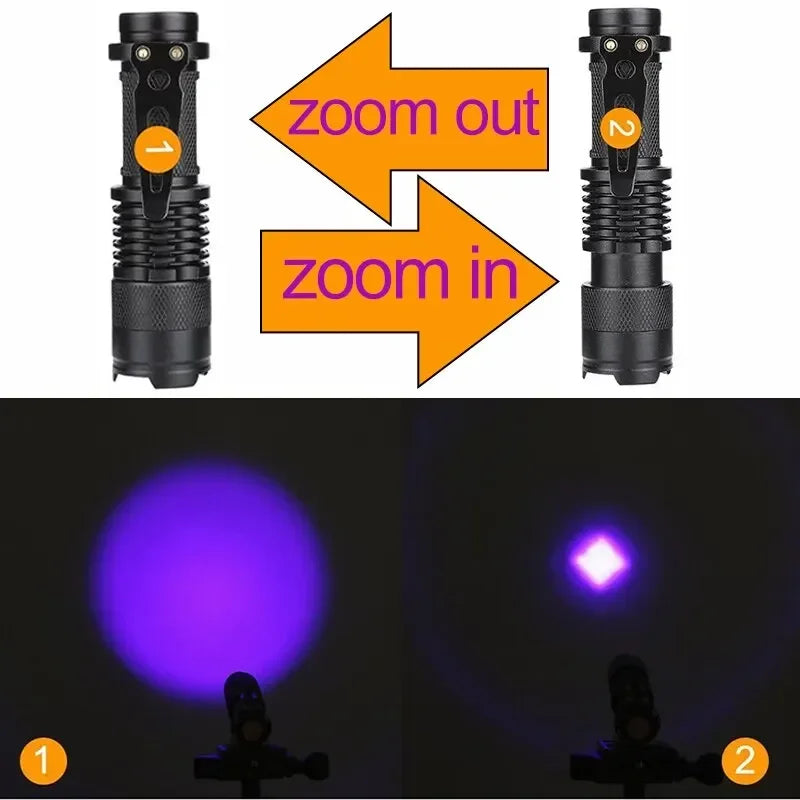 UV LED Portable Flashlight 395nm Black Light Wavelength Violet
