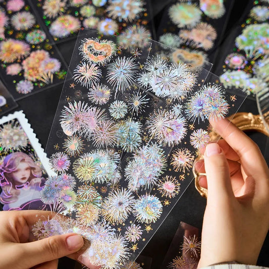 Journamm 3Pcs Fireworks Theme Stickers PET Material DIY Scrapbooking