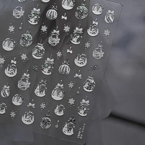 1pcs Bronzing Christmas Nail Stickers Cute Gold White Snowball