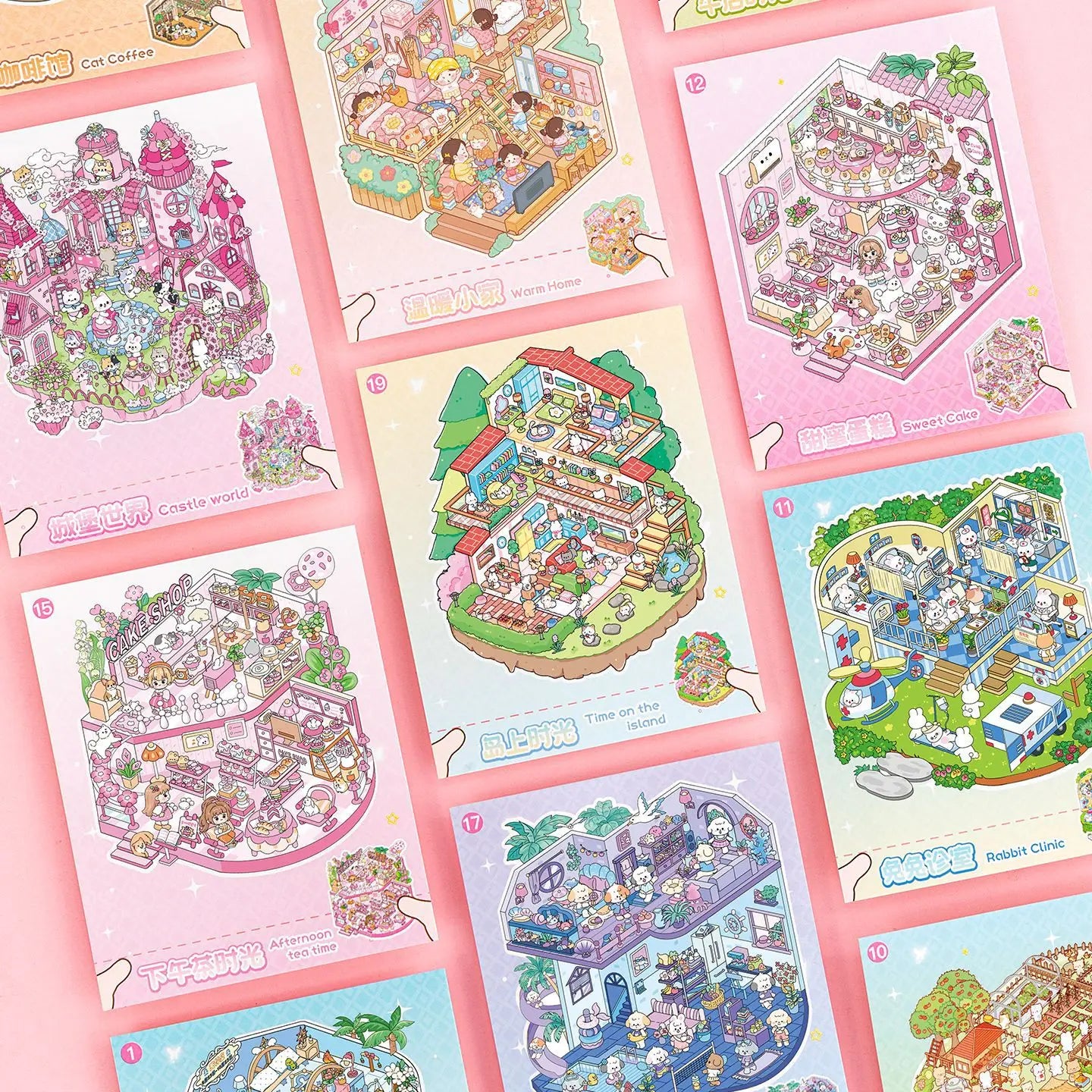 Creative cartoon 3D landscape sticker book PET mini cabin scene