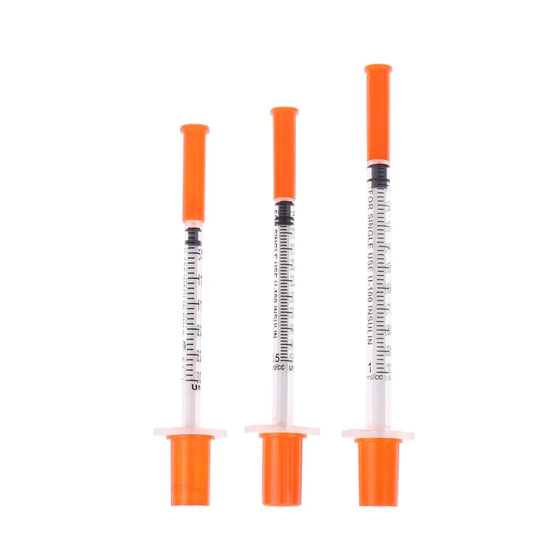 5Pcs 0.3/0.5/1ML Disposable Plastic Veterinary Syringe Orange Cap