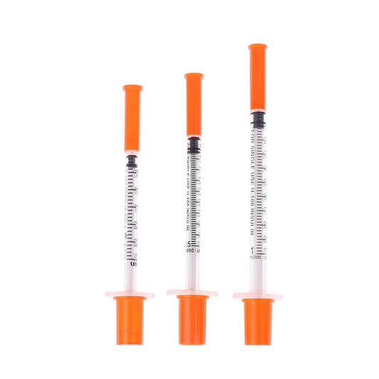 5Pcs 0.3/0.5/1ML Disposable Plastic Veterinary Syringe Orange Cap