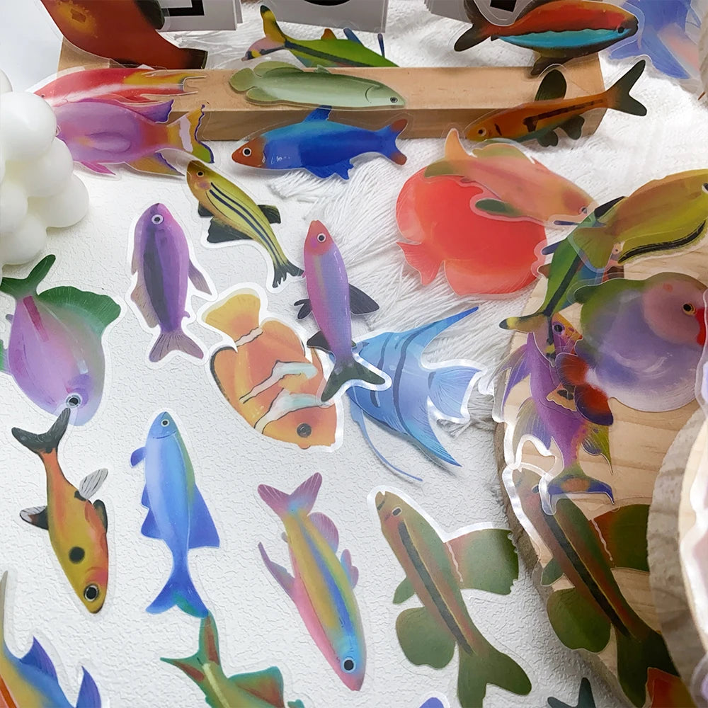 50pcs Cartoon Fish Transparent PET Stickers Decals For Phone Bottle