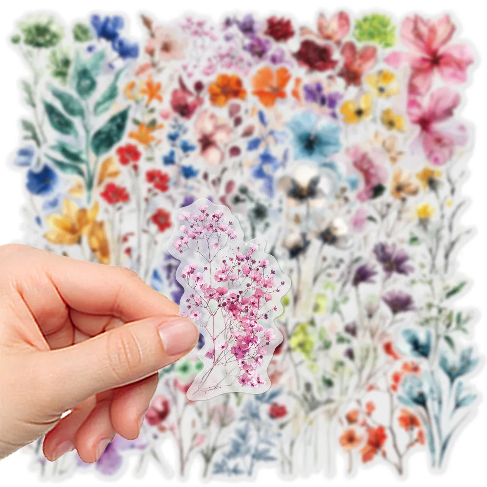 50Pcs Ink Flower Stickers DIY Phone Case Material Handbook Water Cup