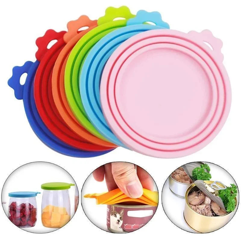 Reusable 3 In 1 Pet Food Can Silicone Cover Dogs Cats Storage Tin Cap