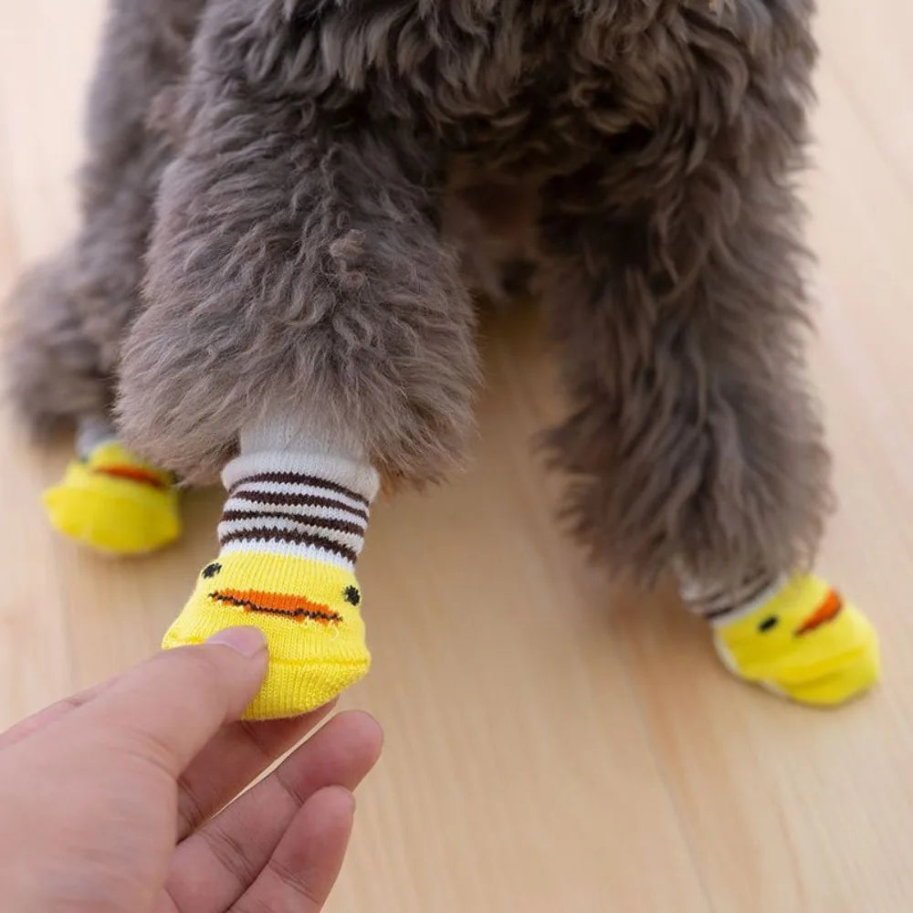4Pcs Pet Cat Dog Floor Anti-slip Socks Autumn Winter Warm Soft Wool