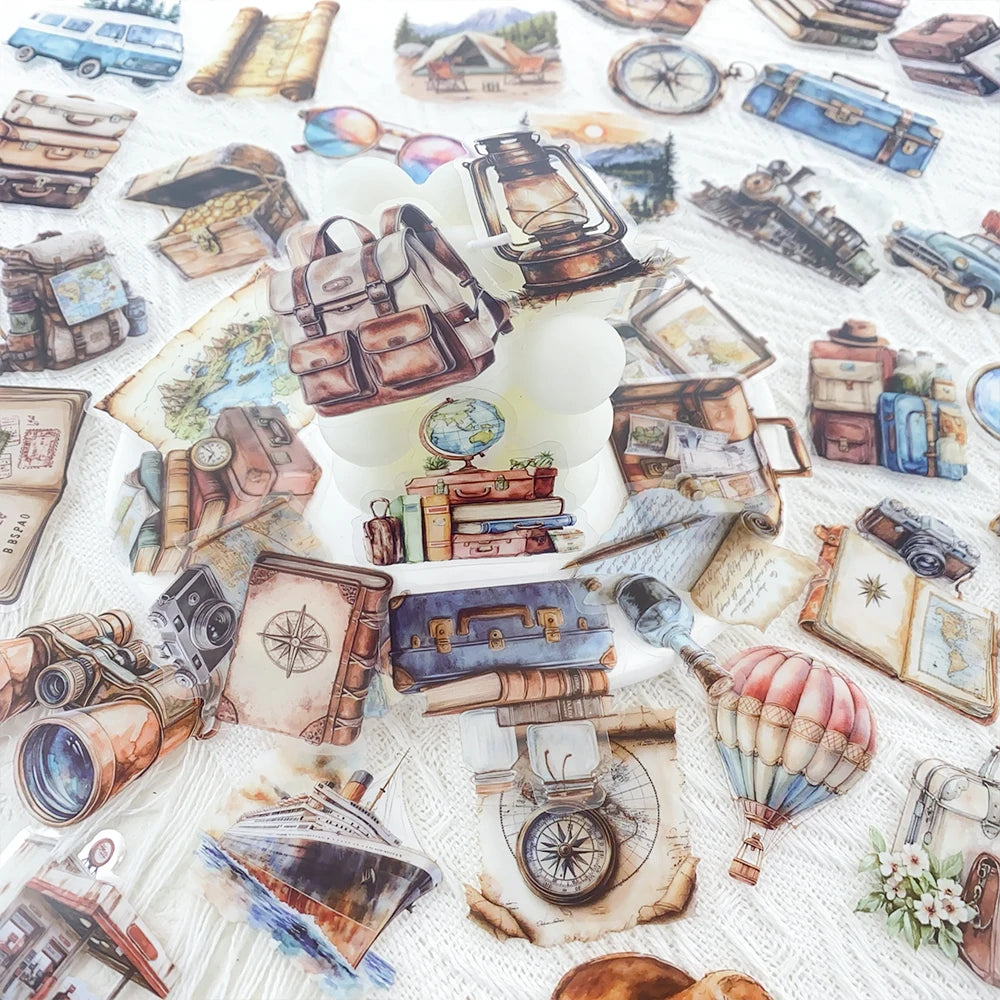 50pcs Vintage Travel Transparent PET Stickers Decals For Phone Laptop