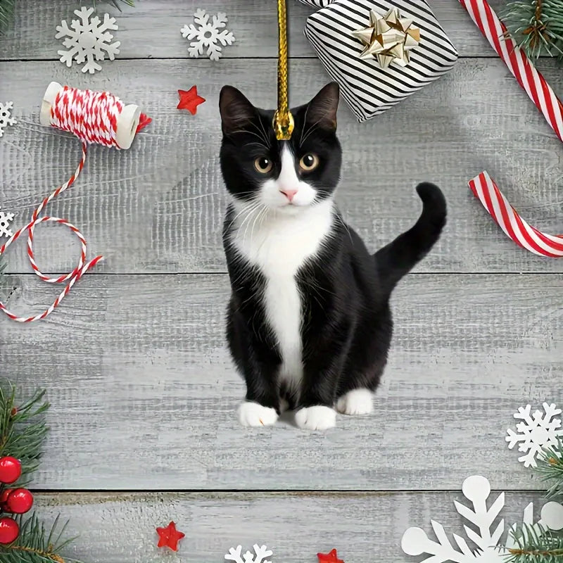2D Acrylic Plush Black and White Cat Small Decorative Pendant for Car