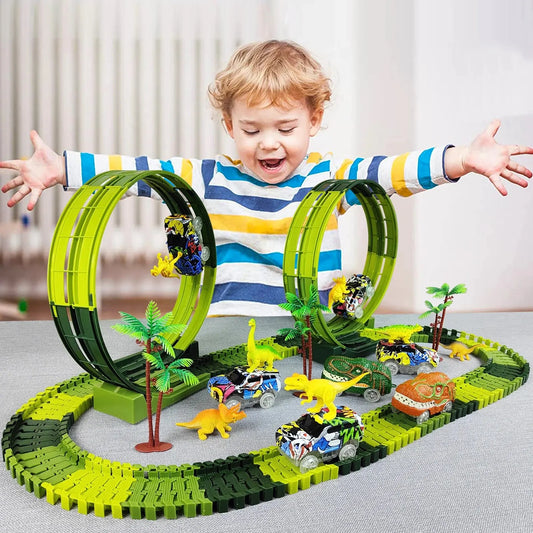 Magic Climbing Electric Dinosaur Car Track Railway Toy Car Set Bend