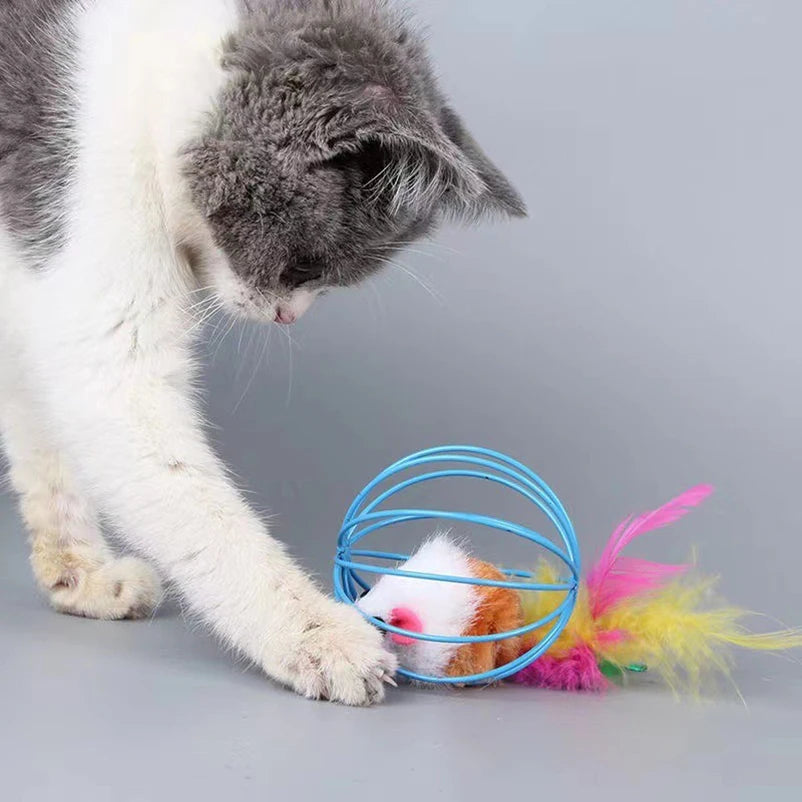 Hot cage rat happy cat toy plush simulation color mouse fun cat ball