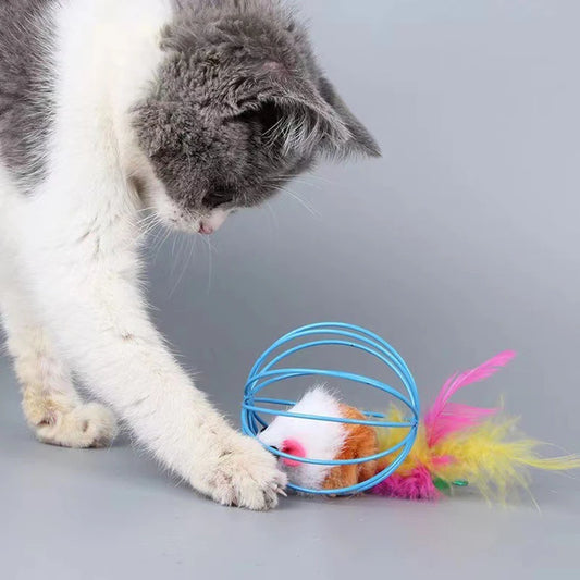 Hot cage rat happy cat toy plush simulation color mouse fun cat ball