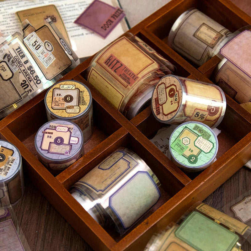 Yoofun 5x200cm Retro Mark Daily PET Tape Labels Vintage Stickers for