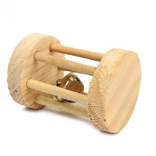 Cute Rabbit Roller Toys Natural Wooden Pine Dumbells Unicycle Bell