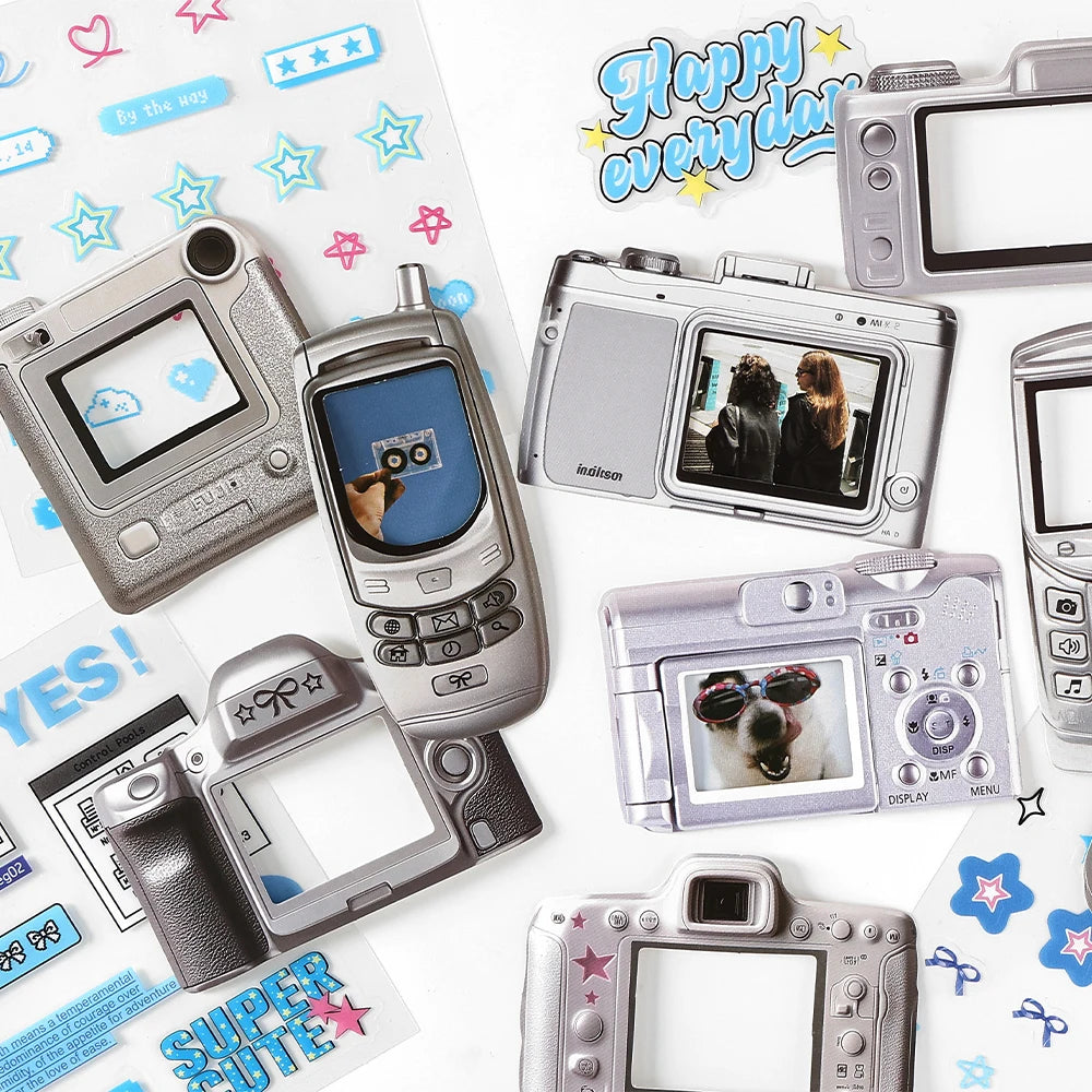 15pcs Kawaii Ins Electronic Memory Stickers Material Pack DIY Diary
