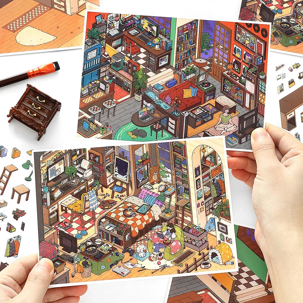 Kawaii leisure suite  3D Home Diary Landscape Sticker  DIY Pocket