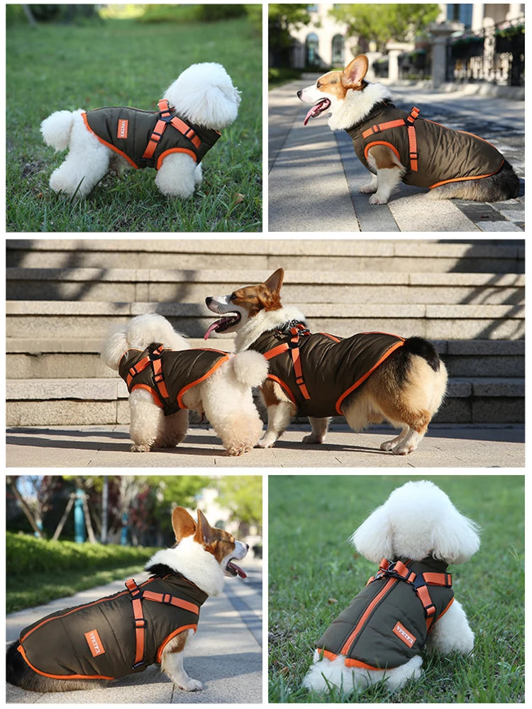 Puppy Jacket Waterproof Pet Clothes for Small Dogs with Harness Winter