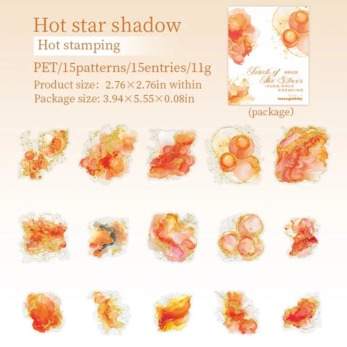 15Sheets Vintage Sticker Star Trail Series Watercolour Swoosh Foil