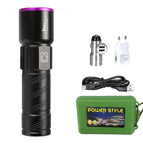 395nm LED UV Flashlight Rechargeable Zoomable Torch Light for Pet