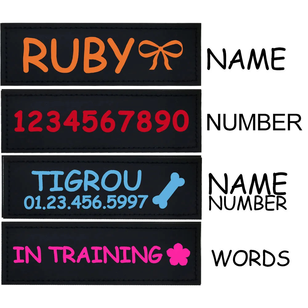 2 PCS Personalized Dog Name Labels Colorful Pattern Pet Harness Custom