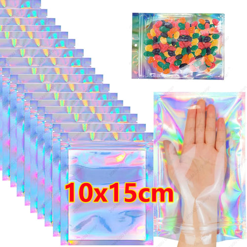 200-1PCS Laser Sealing Bags Color Plastic Holographic Candy Food Pouch