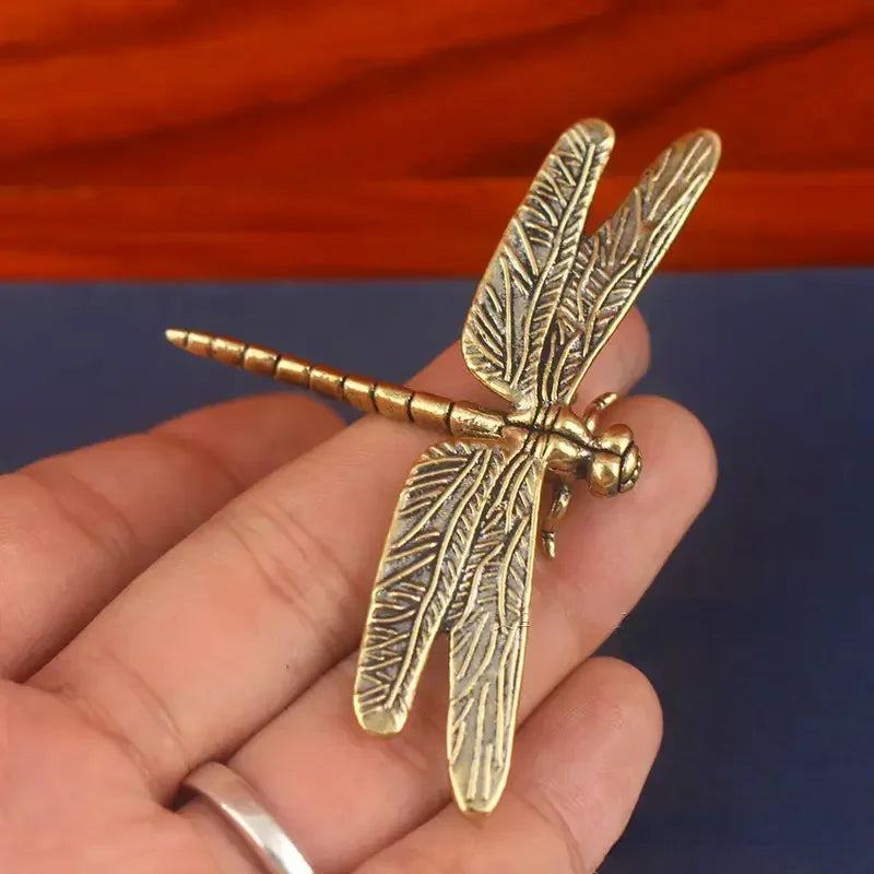 Vintage Brass Dragonfly Figurine - Antique-Style Home & Office Desk