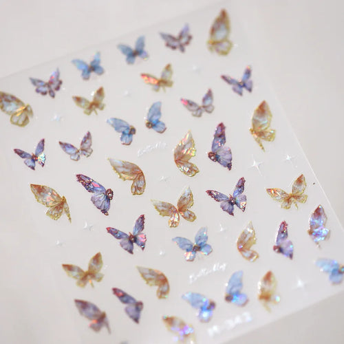 1Pcs 5D Embossed Aurora Butterfly Nail Art Stickers Self Adhesive