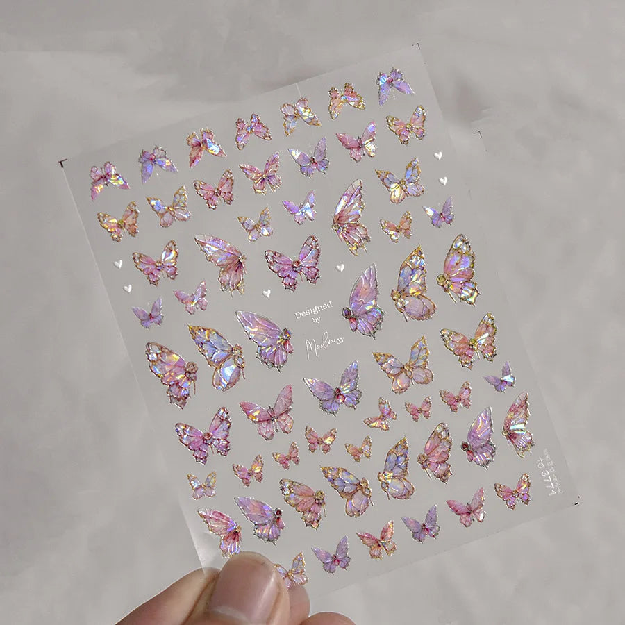 1Pcs 5D Embossed Aurora Butterfly Nail Art Stickers Self Adhesive