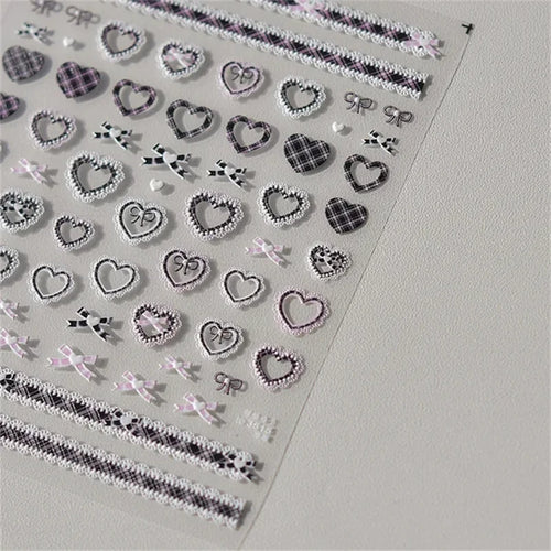 1pcs Sweet Pearl Lace Bow Nail Stickers Love Heart Pink White Black