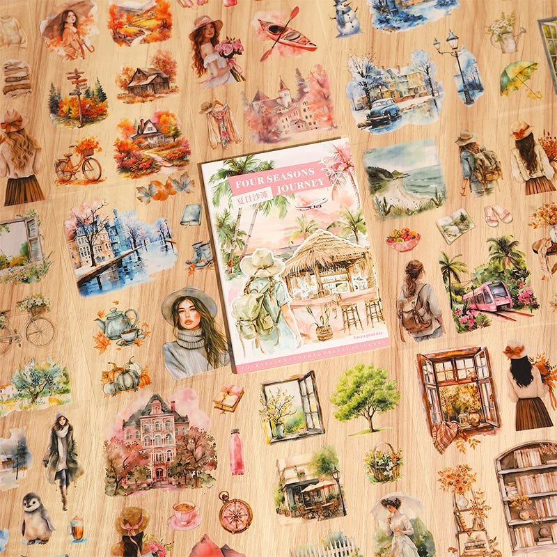 20 Sheets PET Die cut Stickers book Four Seasons Scenery Decorative