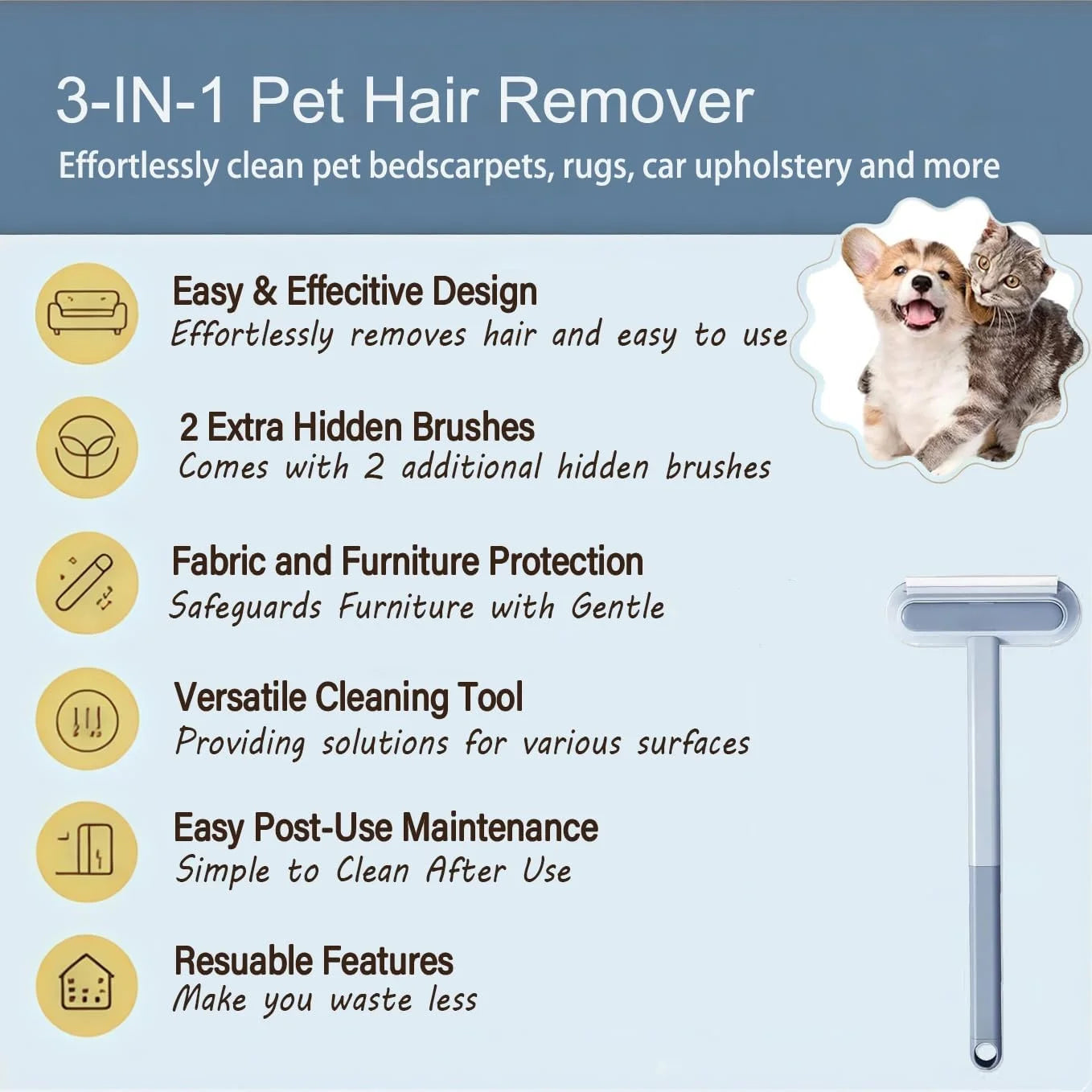 Pet Hair Removal Tool 4-in-1 Hair Removal Furniture Cat Hair Remover