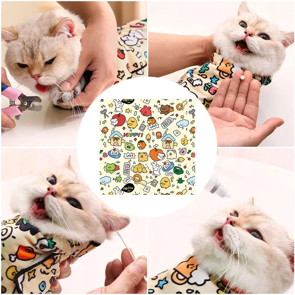 Cat Grooming Wrap Self-Adherent Cat Swaddle Burrito Wrap Anti-Bite