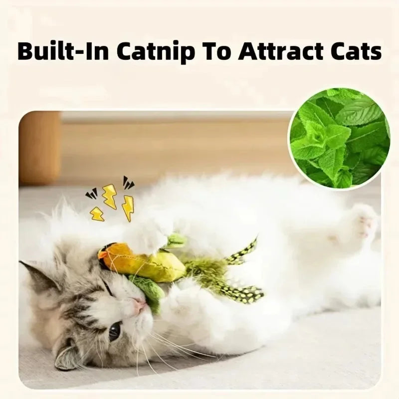 The pet cat toy emulates the sound bird to amuse the cat elastic rope