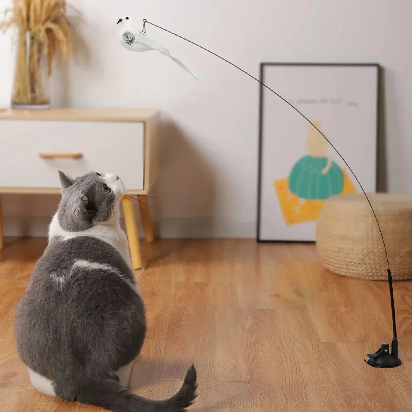 Simulation Bird Cat Toys Funny Interactive Peacock with Bell Cat Stick
