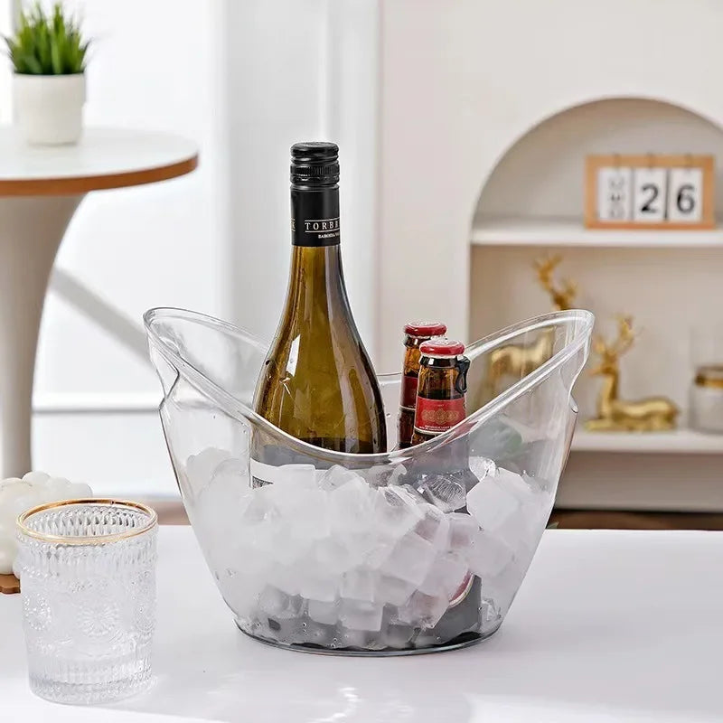 4L Clear Ice Bucket Beverage Tub Handle Cooling Large Ice Bucket for